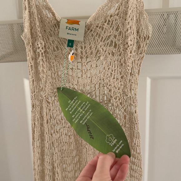 Farm Rio Beige Crochet Weave Maxi Coverup Dress Ruffle NWT Small Rare Festival - Picture 4 of 4